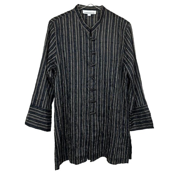 Vtg Caroline Rose Tunic Top Womens L‎ Button Linen Blend Crinkle Lagenlook Sheer - Picture 1 of 13